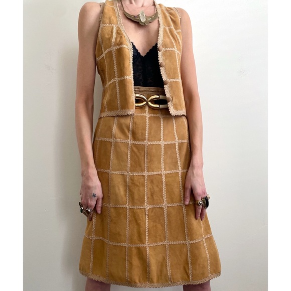 Vintage 70's Suede Skirt/Vest Set Medium - Picture 5 of 15
